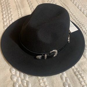 Black Soot Buckle Rancher adjustable interior ties Faux leather band Fedora